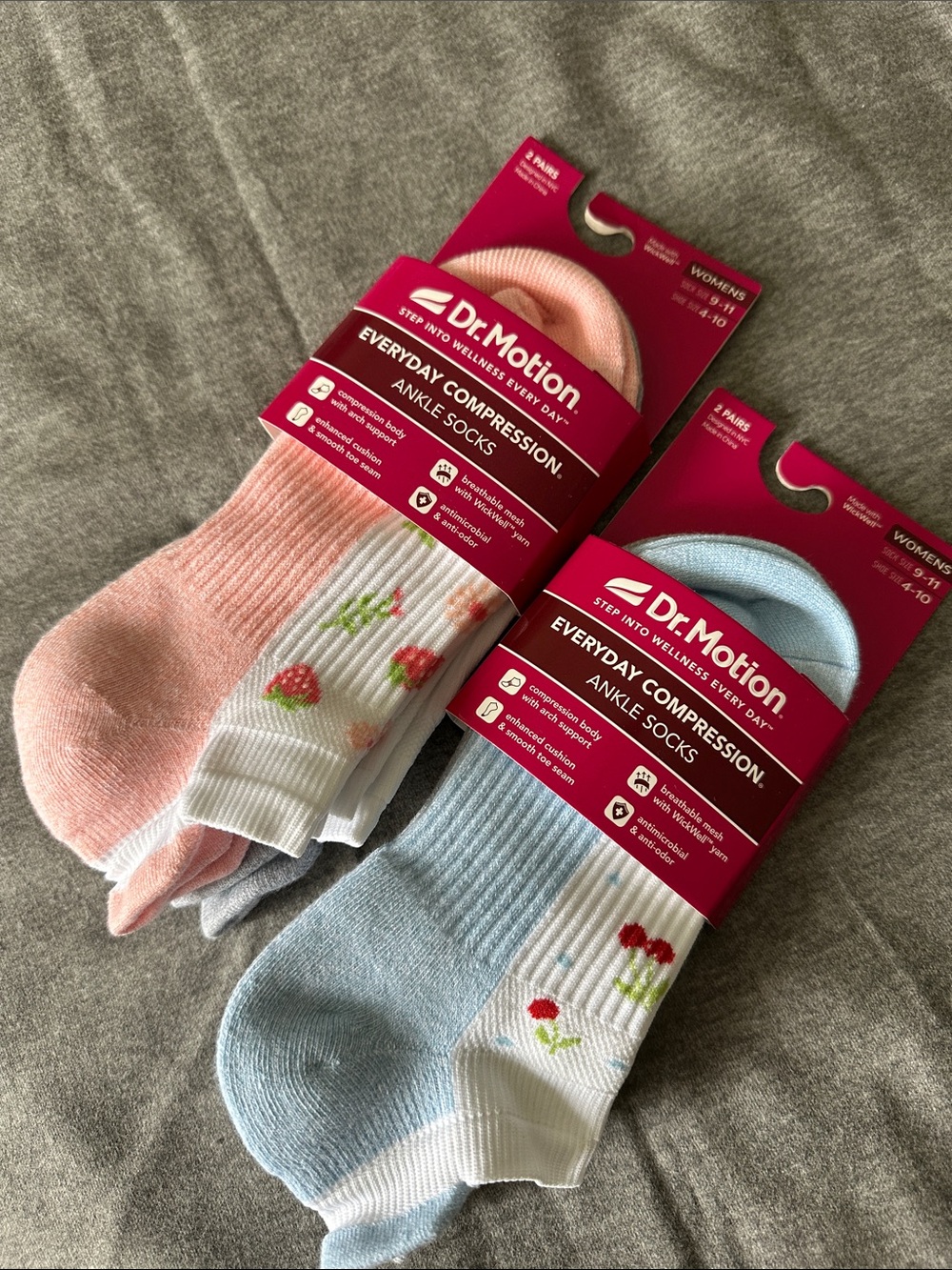 Everyday Compression Ankle Socks - Pink & Light Blue - 2 Pack
